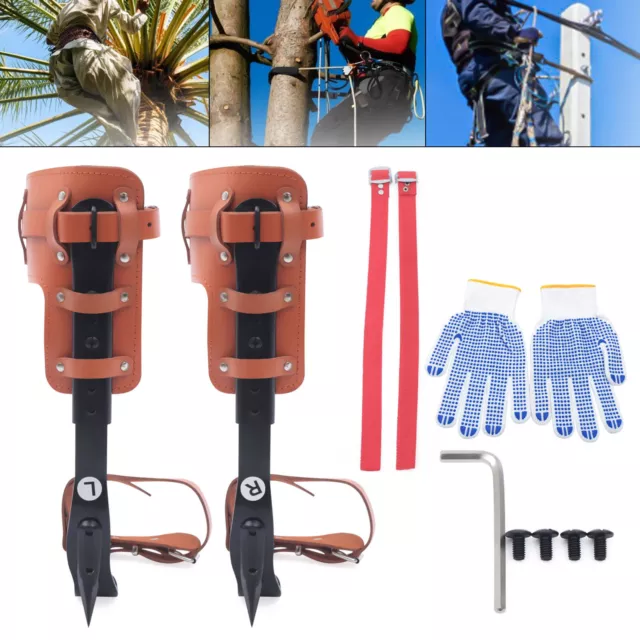 Adjustable Tree Climbing Spike Set Pole Climbing Spurs Steel Climber Gaffs&Strap