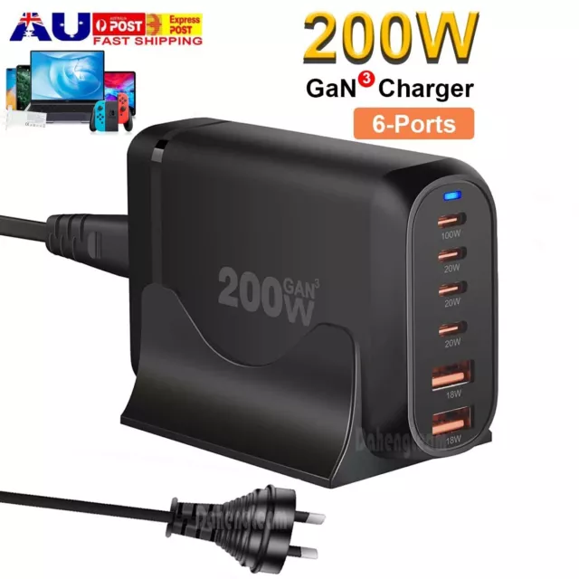 200w Gan USB C Fast Charging Station 6 Ports Pd Type C Charger For iPhone Laptop