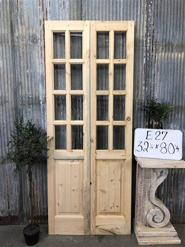 French Double Doors, 32x80, 8 Pane Glass European Styled Doors E27
