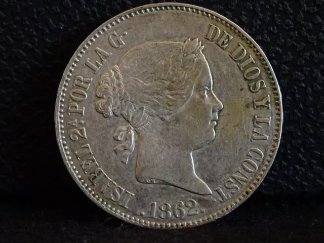 Isabel II: 10 Reales 1862. Madrid. Plata 900 - 12,93g.