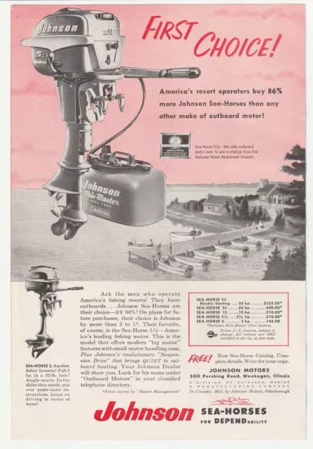 c1950s 1955 JOHNSON Sea-Horse Model 5 1/2 Outboard Motor Boating Print Ad