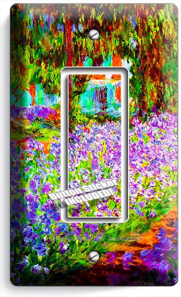 Irises Garden Claude Monet Painting Lightswitch Outlet Wall Plate Room Art Decor