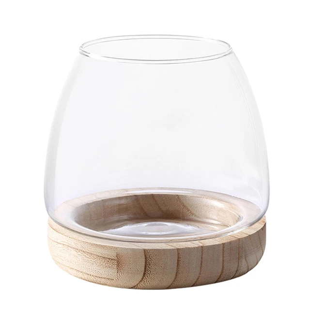 Small Fish Tank Clear Aquarium Pot With Wood Base Glass Flower Hydroponic Vase