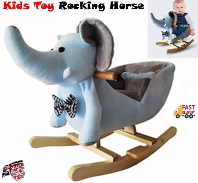 Children Kids Rocking Horse Ride on Toy Seat Belt Safety Toddler Elephant Music