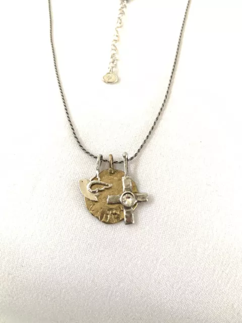 Silpada Sterling Silver, Brass, Swarovski Crystal “Cross & Dove”Necklace 18”-20”