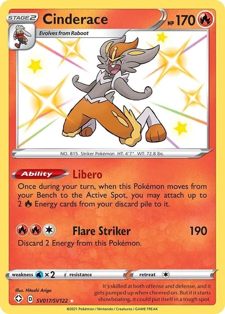 Cinderace SV017/SV122 Shining Fates Holo Shiny Vault Pokemon Card NM