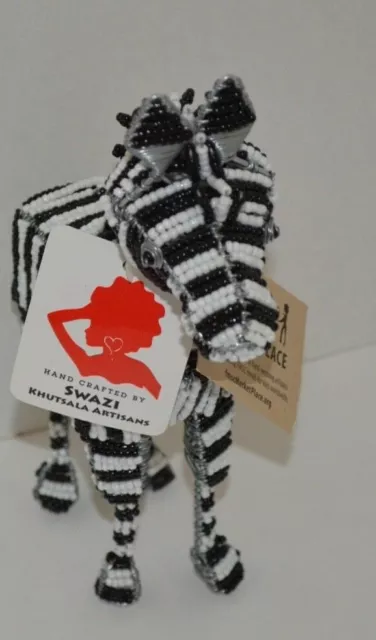 Beaded Zebra Figurine Hand Crafted by Swazi Khutsala Artisan Africa -New