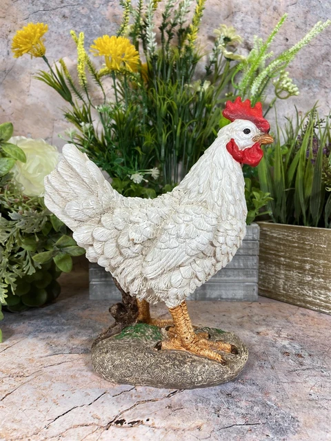 Kleines weißes Huhn Gartenornament Statue Figur Harz Rasen Terrassenskulptur