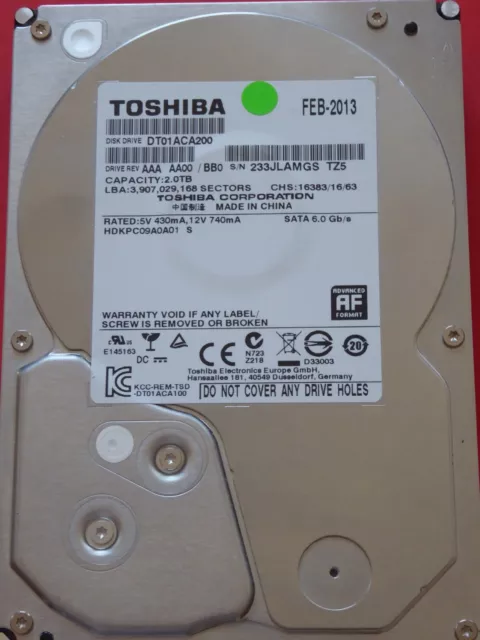 DT01ACA200 AAA AA00 /BB0 FEB-2013 Toshiba 2TB #02