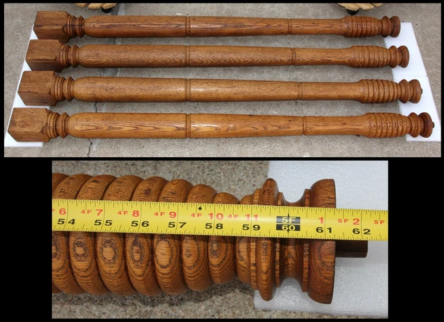 Set of 4 Antique Solid Oak 61" Porch Posts Pillars Columns Colonnade Salvage