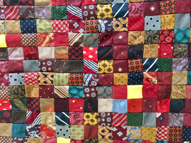 Unfinished Patchwork Quilt Project made from vintage ties fom 1960's- 70's