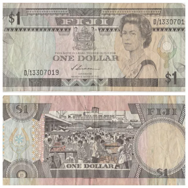 Fiji 1 dollar banknote 1986  P86a D1 QEII Combined Postage