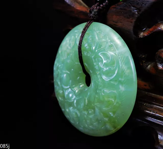 100% Natural Hand-carved Jade Pendant Jadeite Necklace lotus flower coin 085j