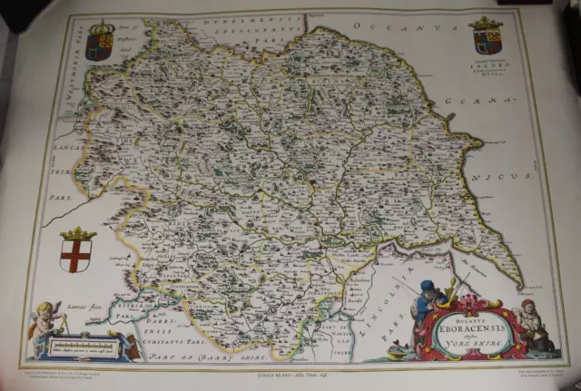 1648 Map of Yorkshire: Johan Blaeu - Bartholomew Reprint - approx. 500mm x 600mm