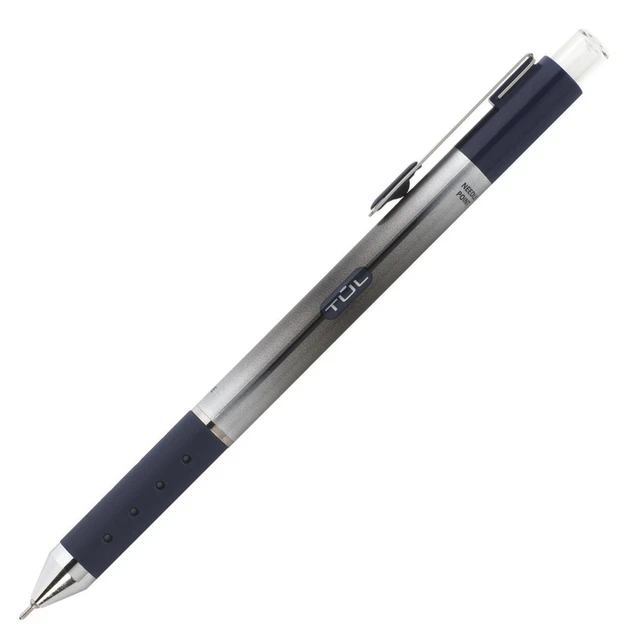 TUL Retractable Gel Pens, Needle Point, 0.7 mm, Gray Barrel/Blue Ink, 12-Pack