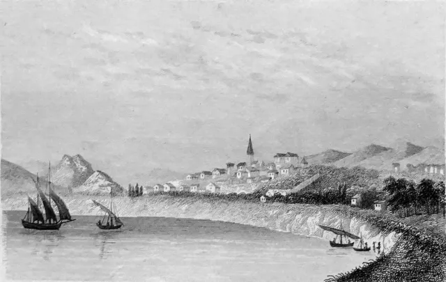 FRÉJUS vue de la MER en 1838 - Gravure du 19e siècle