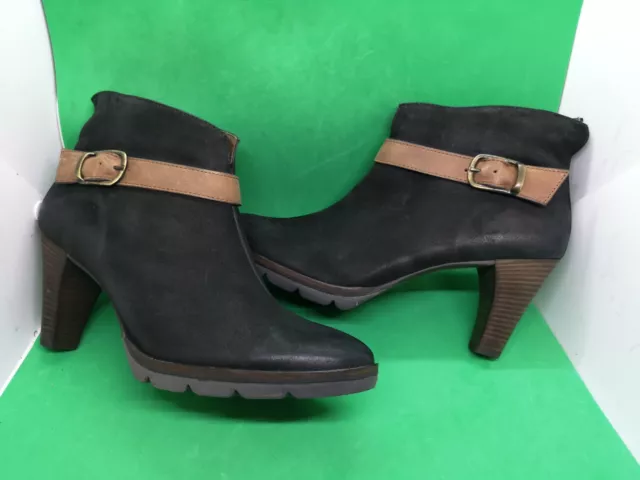 Paul Green Munchen Womens Heeled Black Brown Leather Booties Boots Size US 9.5