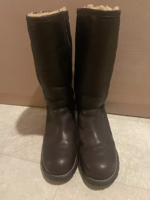 UGG BROWN BLACK Leather Classic Boots Women's size 8 £9.61 - PicClick UK