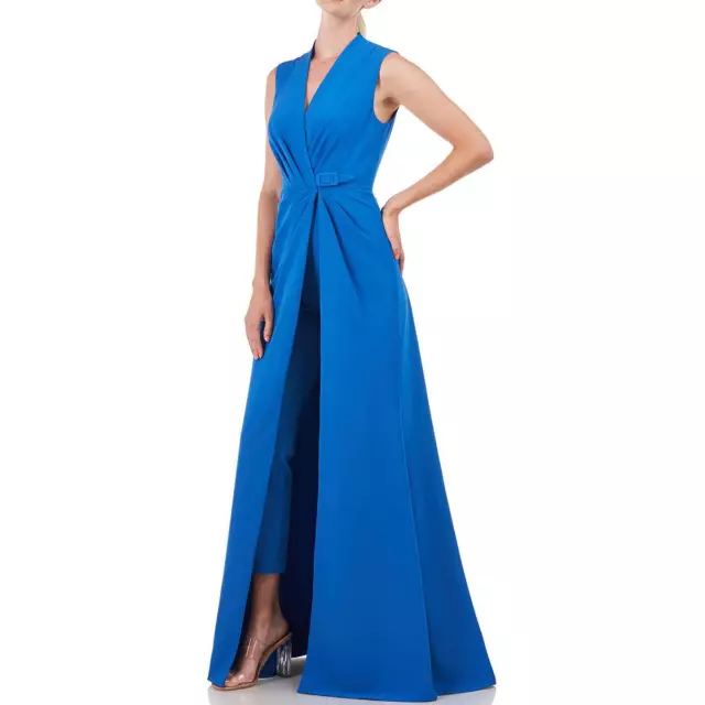 Kay Unger New York Womens Blue Ruched Walk-Thru Jumpsuit Evening 12 BHFO 9929