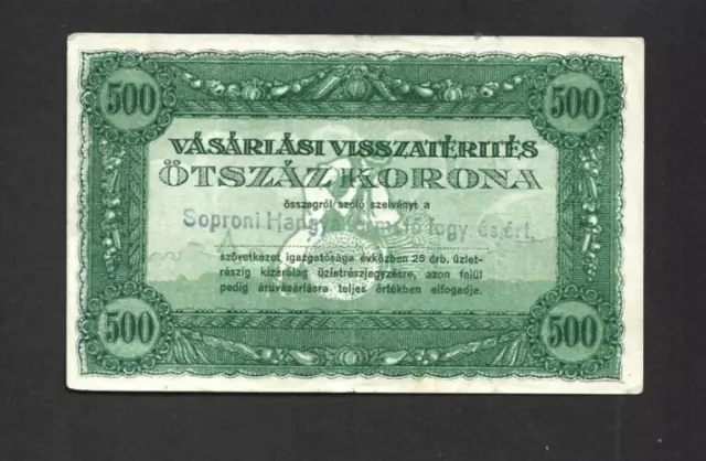 500 Korona Very Fine  Note From Hungary 1920'S  Pick-