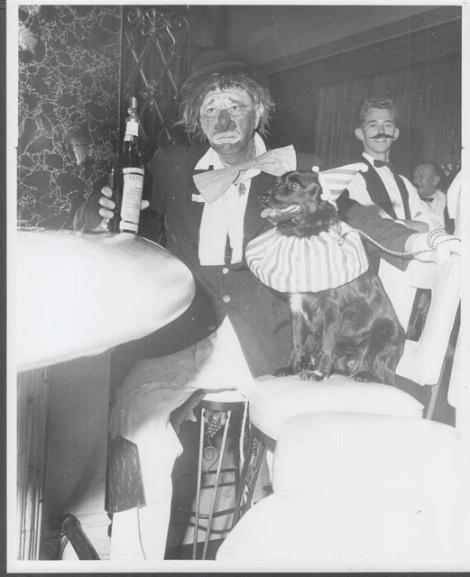 Clown & pet dog & Cutty Sark Bottle candid circus photo ca 1950s