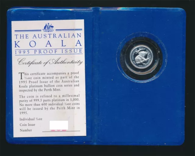 Australia: 1995 $15 1/10oz Platinum Koala Proof Coin