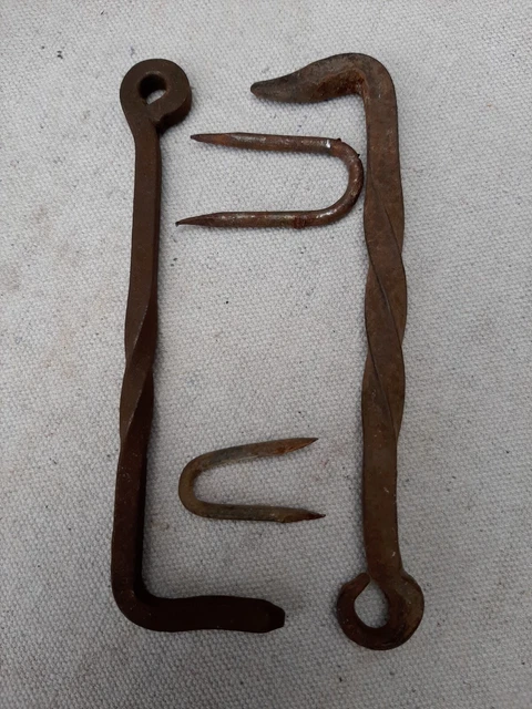 2 Antique 6" Hand Forged Iron Barn Door Gate Hook Twisted Reclaimed Salvage (s4)