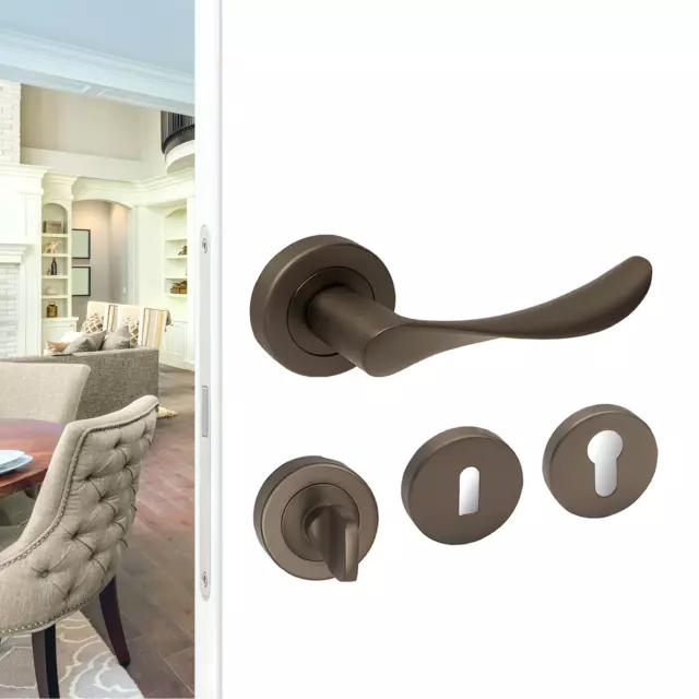 Matt Bronze Internal Door Handles Italian Design Quality Lever On Rose