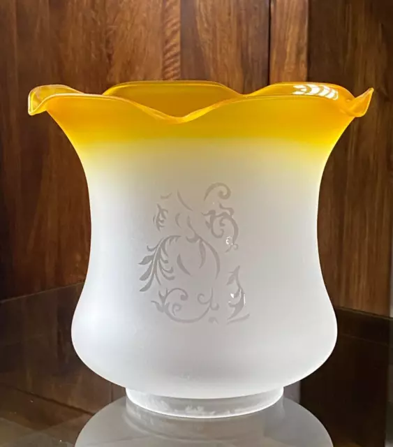 Victorian Style Yellow Top Frosted Glass Tulip Oil Lamp Shade Base 9.5cm