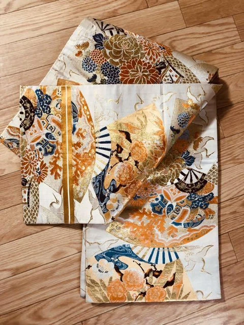 MARU OBI Japanese Kimono Round Obi Antique Furisode Kurodome Antique Classic