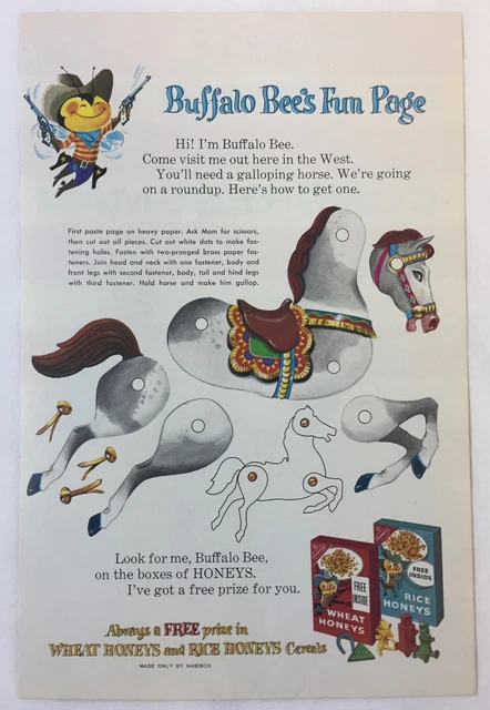 1964 Nabisco Wheat Honeys/Rice Honeys ad page ~ BUFFALO BEE FUN PAGE Horse