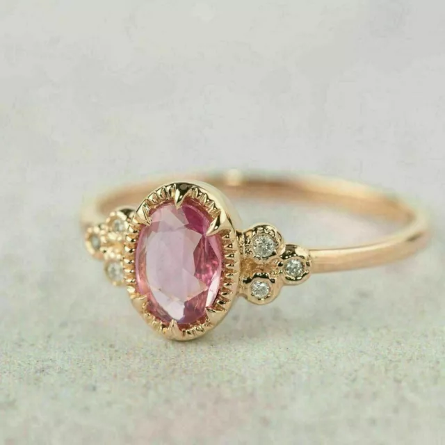 Oval Cut Lab-Created Pink Sapphire Women's Engagement Ring 14K Rose Gold Plated