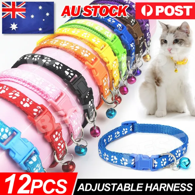 12 PCs Whelping ID Dog Cat Collar Bell Colours Pet Puppy Kitten Adjustable AU