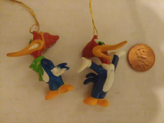 2 Plastic Mini Cartoon Character Ornaments, Woody Woodpecker