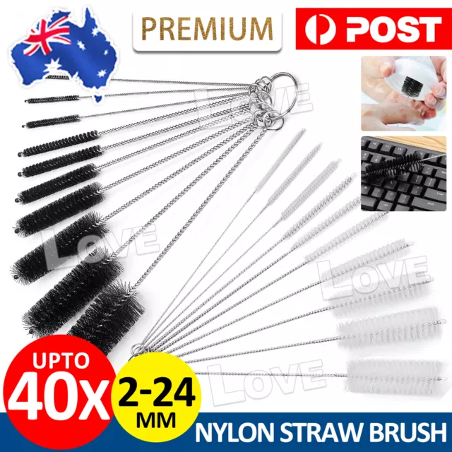 UP 40Pcs Nylon Reusable Straw Brush Cleaner Bottle Small Long Cleaning Tube Pipe