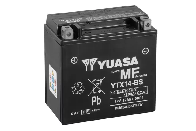 Batterie YUASA YTX14 / YTX14-BS AGM 12V 12Ah Motorradbatterie wartungsfrei