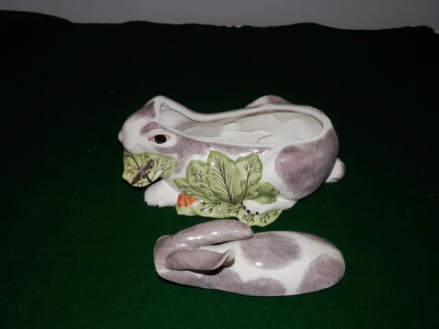 Rare Vintage  Mottahedeh Majolica Bunny Rabbit & Foliage Tureen 9.25"x6"x6.5" 2