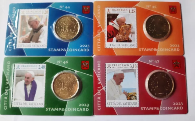 4x Vatikan Stamp & Coin Card 50 Cent 2023 Nr. 44 45 46 47 Euro Münze +Briefmarke