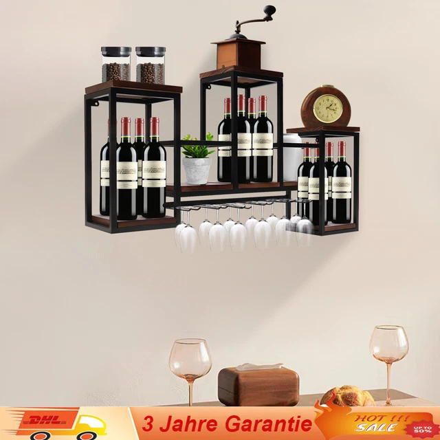 FPIGSHS Weinregal Wandhalterung - Metall Weinregal Für 6 Flächen (Gold)