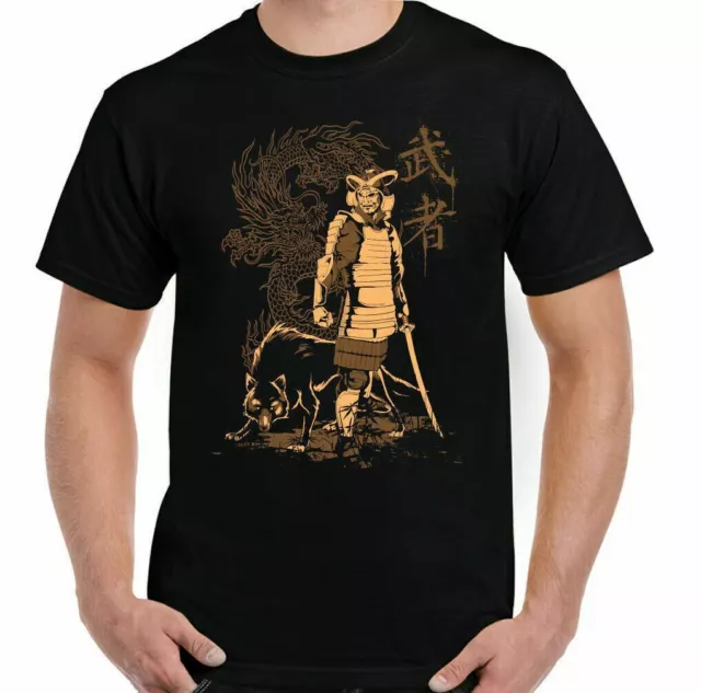 Dragon Warrior Mens Martial Arts T-Shirt Samurai Sword Katana Japan MMA Wolf Top