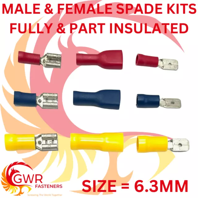 Male & Female Spade Electrical Terminals Red Blue Yellow Wire Crimp Connectors