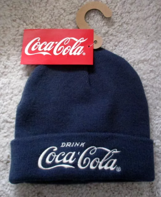 Drink Coca-Cola Coke Logo-Navy Blue Embroidered - Beanie Size 57cm-NEW & Tags