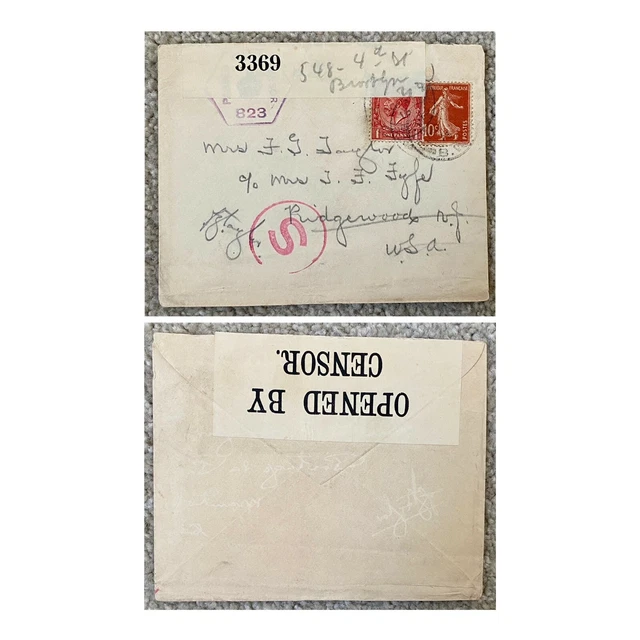 1916 WW1 Censored UK/France Mixed Franking to Ridgewood NJ USA See Photos..