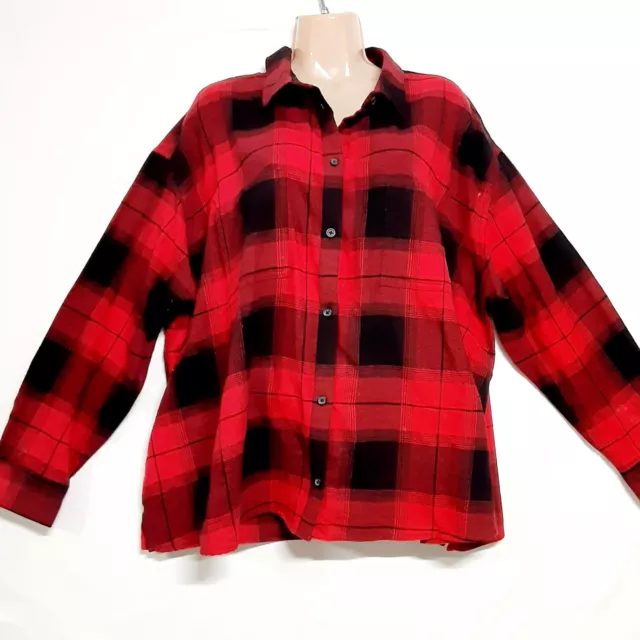 Old Navy Women Plaid Top Blouse Boyfriend Shirt Size 2X Red Flannel Cotton L/S