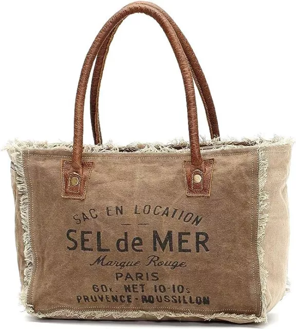 Bags Sel De Mer Upcycled Canvas Hand Bag Upcycled Canvas Cowhide Tote Bag Ra