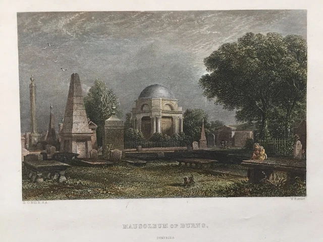 1840 Antique Print; Mausoleum of Burns, Dumfries - D.O. Hill