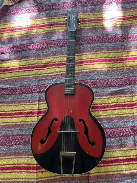 Harmony, Colorama, 1950’s Archtop Acoustic Guitar, Vintage, Black, Red, Rare