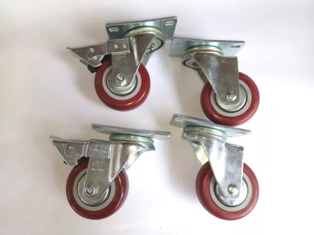 Set of 4 Flight Road Case Wheels Castor Heavy Duty With Swivel Brakes