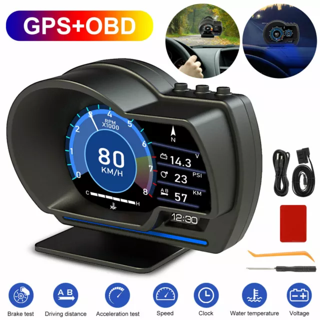 Auto HUD Display OBDII+GPS Smart Gauge Strumento Diagnostico Tachimetro Alta Definizione