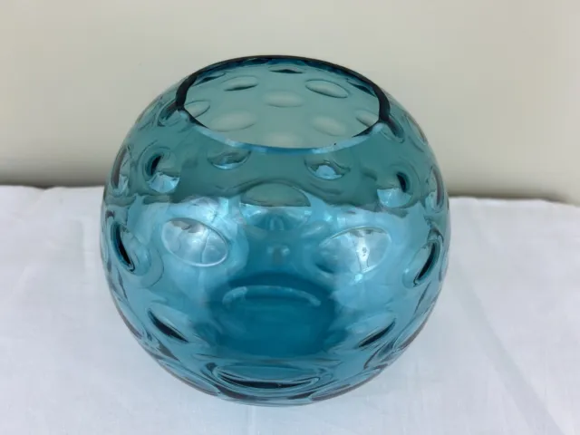 VINTAGE BORSKE SKLO Czech blue optic lens cut glass globe vase 18cm